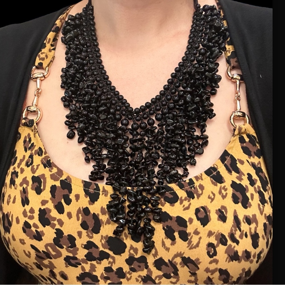 Epic vintage 1990s Y2K oversized beaded fringed onyx necklace